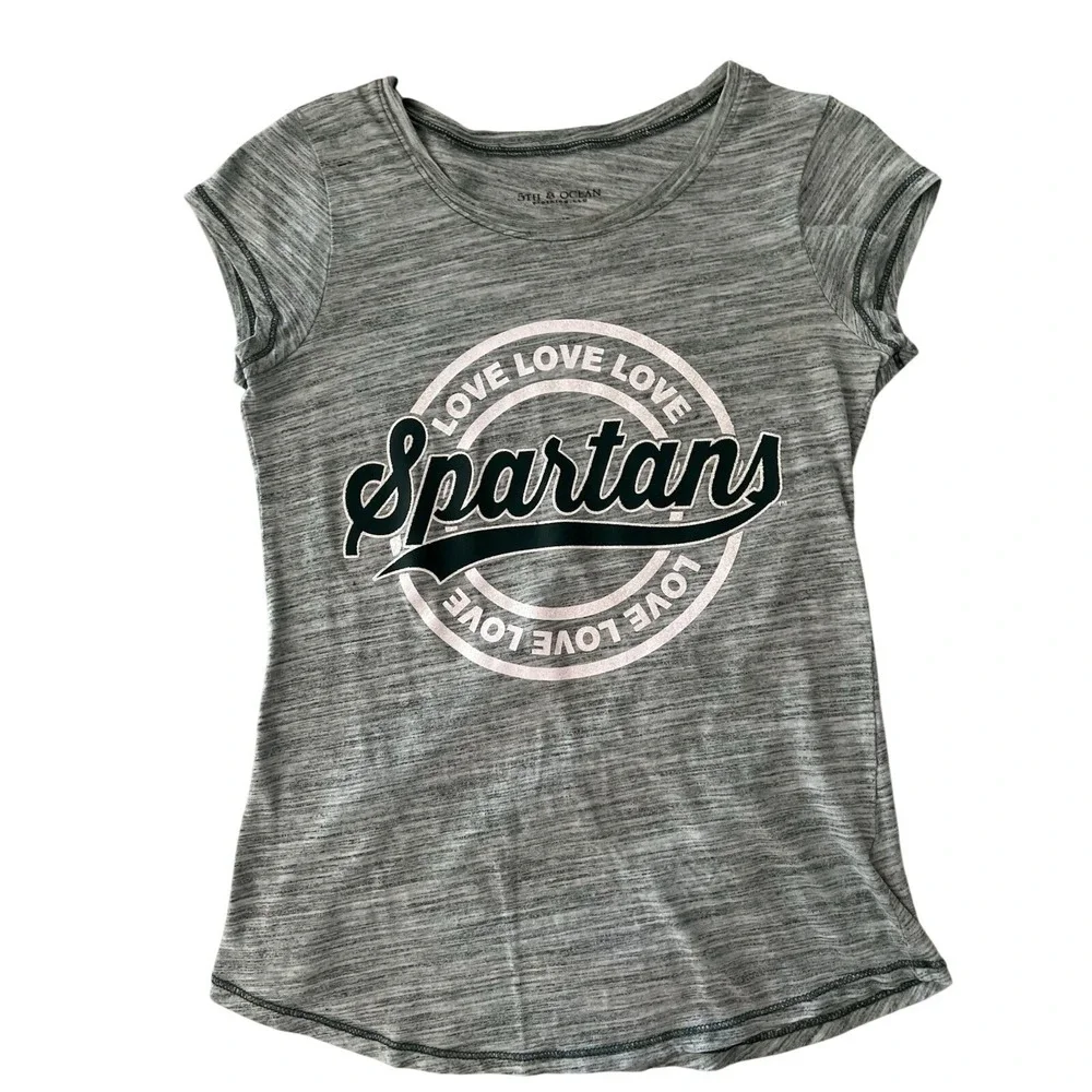 5th & Ocean Girls 10 Spartans Love Love Love Glitter Graphic T-Shirt Gray Kids - Picture 1 of 5